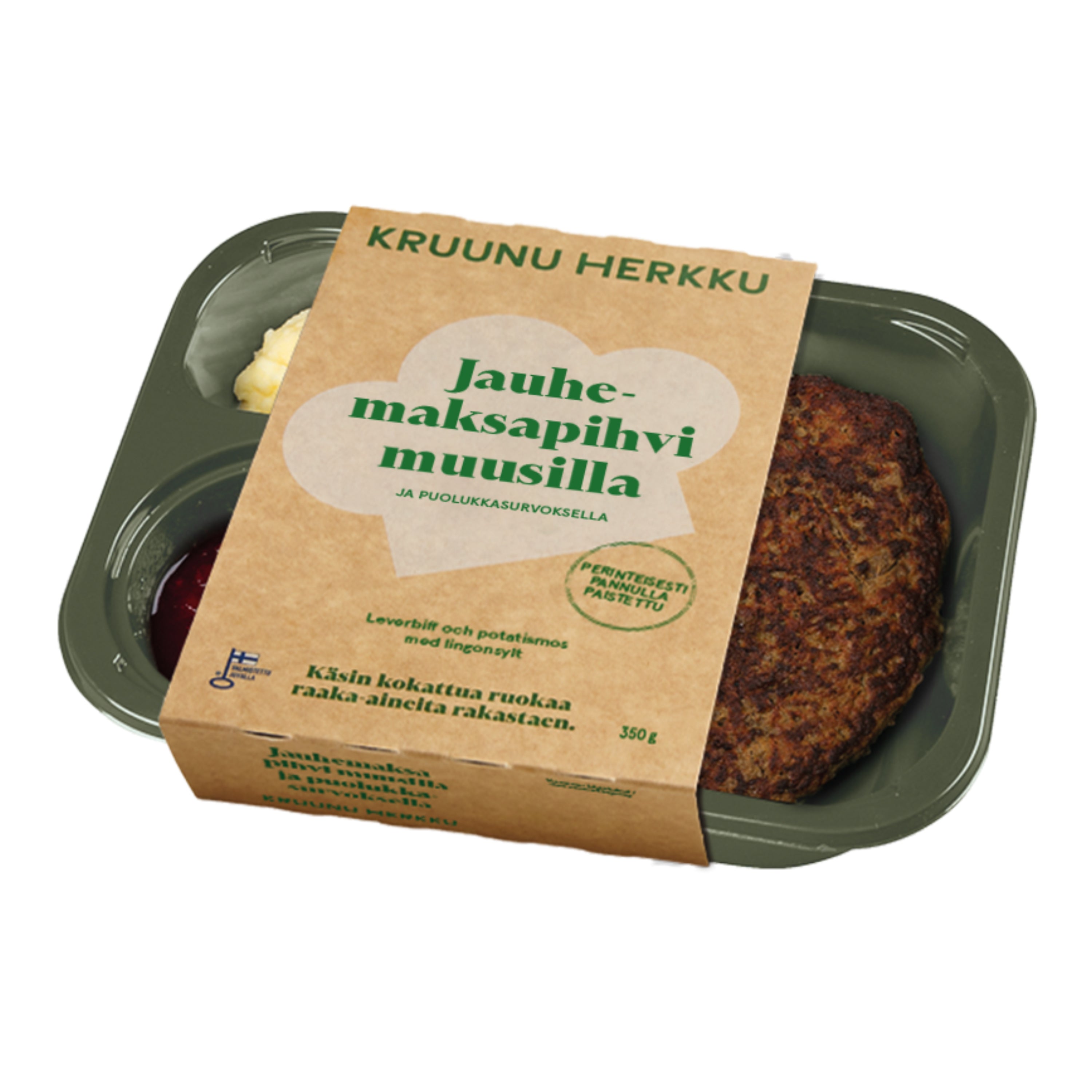 Jauhemaksapihvi muusilla, puolukkasurvos (350 g)