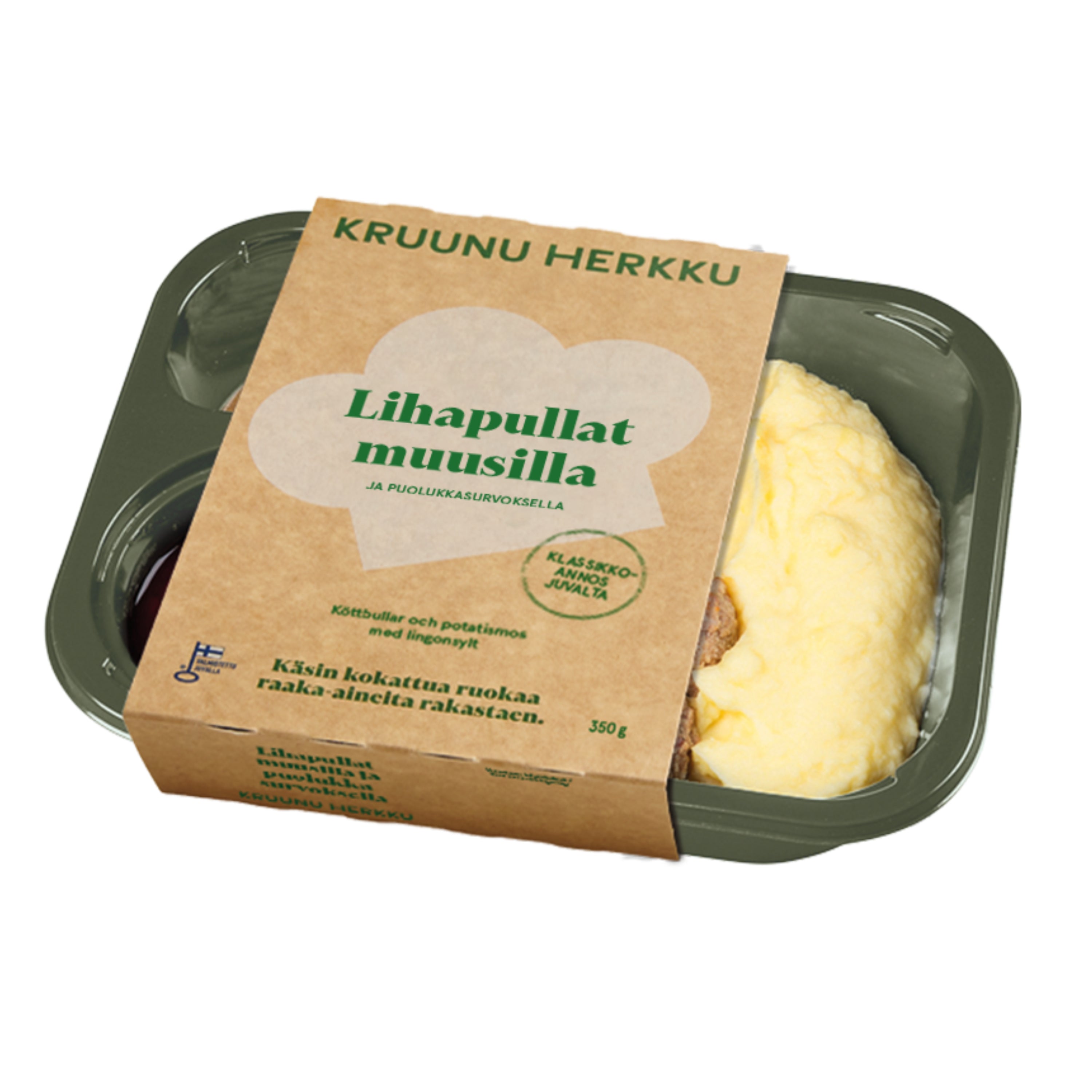 Lihapullat muusilla, puolukkasurvos (350 g)